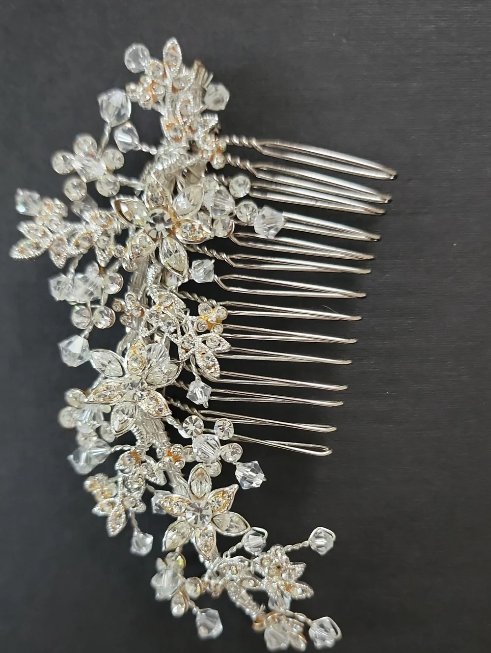 Silver Crystal Floral Bridal Wedding Hair Comb Rhinestone Hair Piece OS
